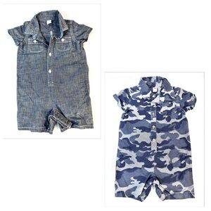 2 Set Lot Bundle - Boys 12-18 Months Button Short Pocket Romper (read for brand)